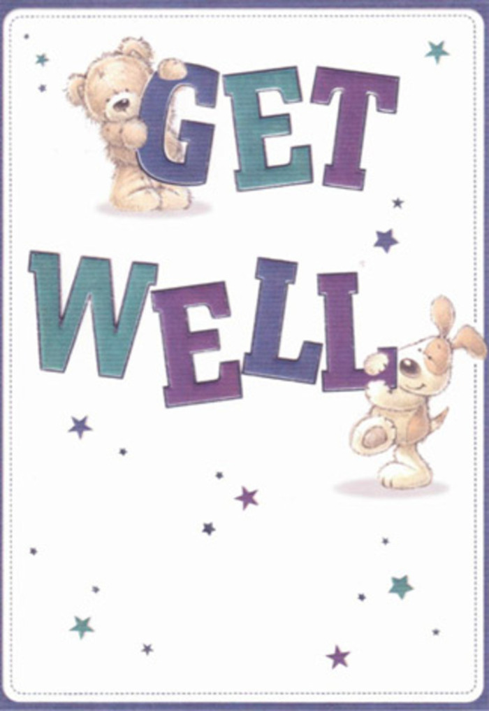 This heartening get well card, inspired by Deptford's creative soul, features two delightful companions-a bear and a puppy-gently sending encouragement with every glance and gesture. Playful bursts of star motifs swirl around them, illuminating the scene like the festive lights that brighten local evenings by Deptford High Street. Bold, cheerful letters shaded in aquas and purples anchor the central message, lending a confident voice to well wishes shared with genuine intent. The bear's softly rendered fur and the puppy's floppy, textured ears give the scene a beautifully tactile quality that brings warmth without a single blossom, though as a florist in Deptford, I can't help but envision this card paired with a fragrant bouquet for even more cheer. The overall effect is soothing and heartfelt-a touch of gentle reassurance perfect for lifting spirits, spreading hope, and transforming recovery into a moment of connection rooted in Deptford's caring community.